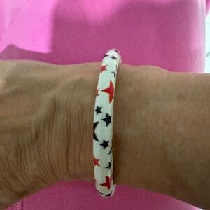 Brighton White Leather bracelet with red & blue star detail with magnetic clasp